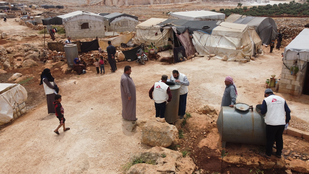 MSF staff carrying out WASH Assessment in Idlib Camps.