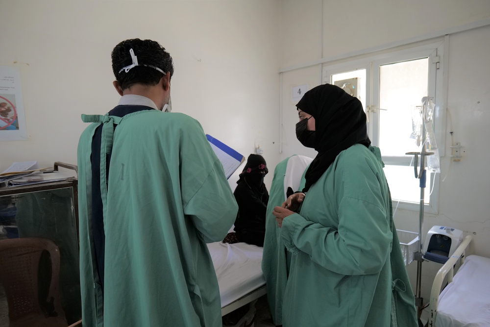 Two midwives in the maternity department room in Lankien, South Sudan.