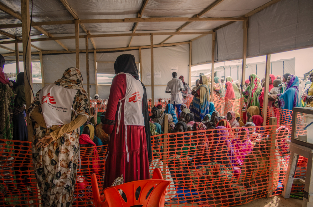 Patients waiting for triage at the MSF clinic under a shade in Andre camp, Chad.